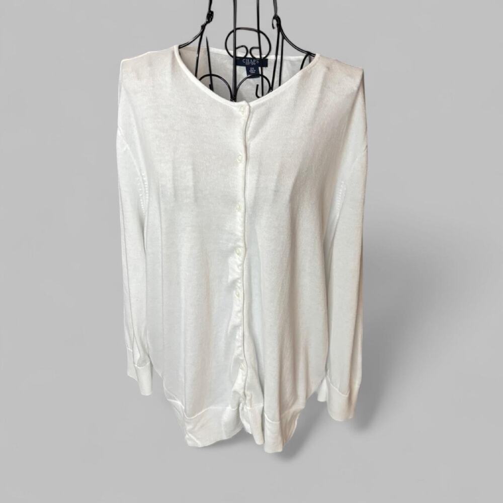 Chaps White Cotton Knit Button Front Cardigan Sweater Plus Size 2X Classic Core